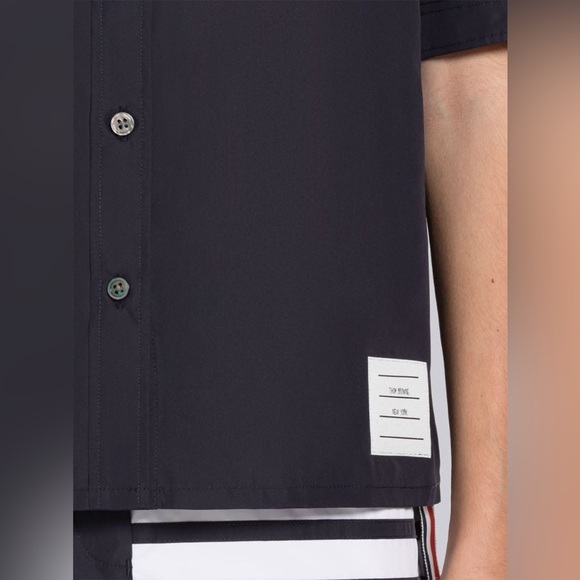 NWT Thom Browne Navy 4-Bar Flyweight Tech Short Sleeve Button Down Shirt - Picture 4 of 13